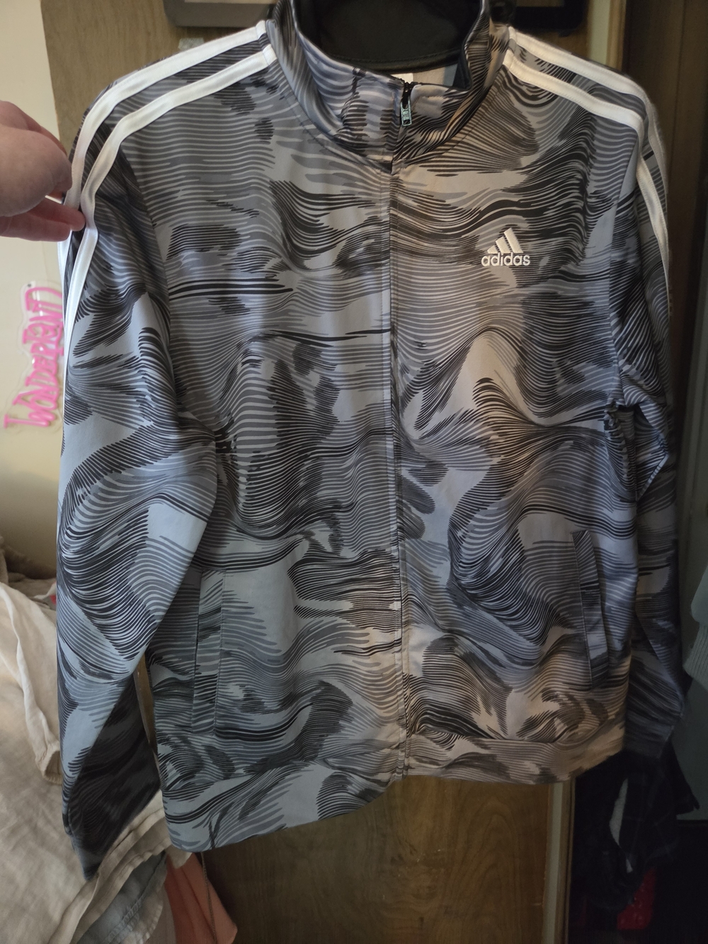Adidas Gray & Black Patterned Track Jacket